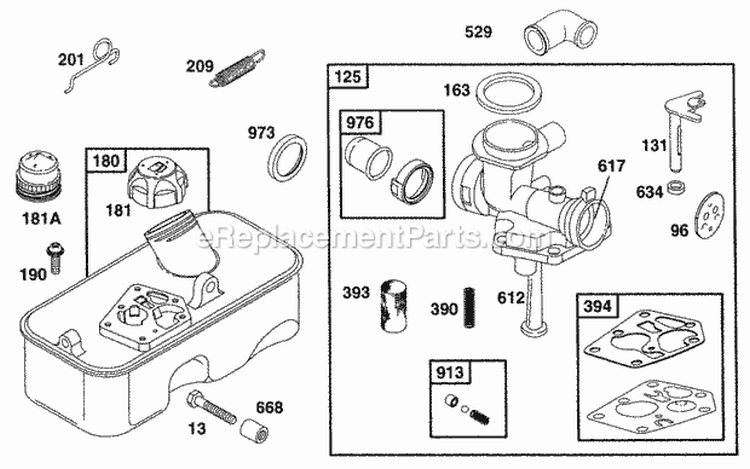 Fueltank Carburetor Assy Diagram and Parts List for 096902-0106-99  Briggs and Stratton Engine